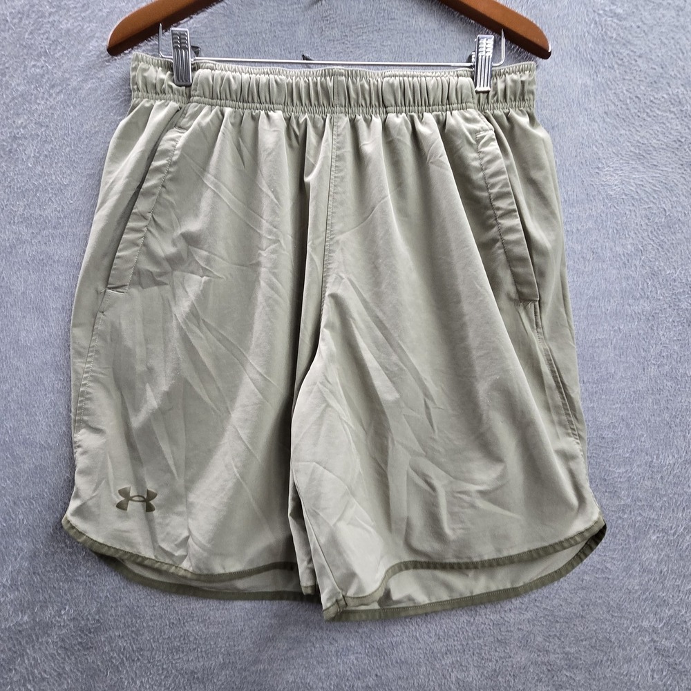 Under Armour Men Activewear Shorts L Green Logo Loose 5" Inseam